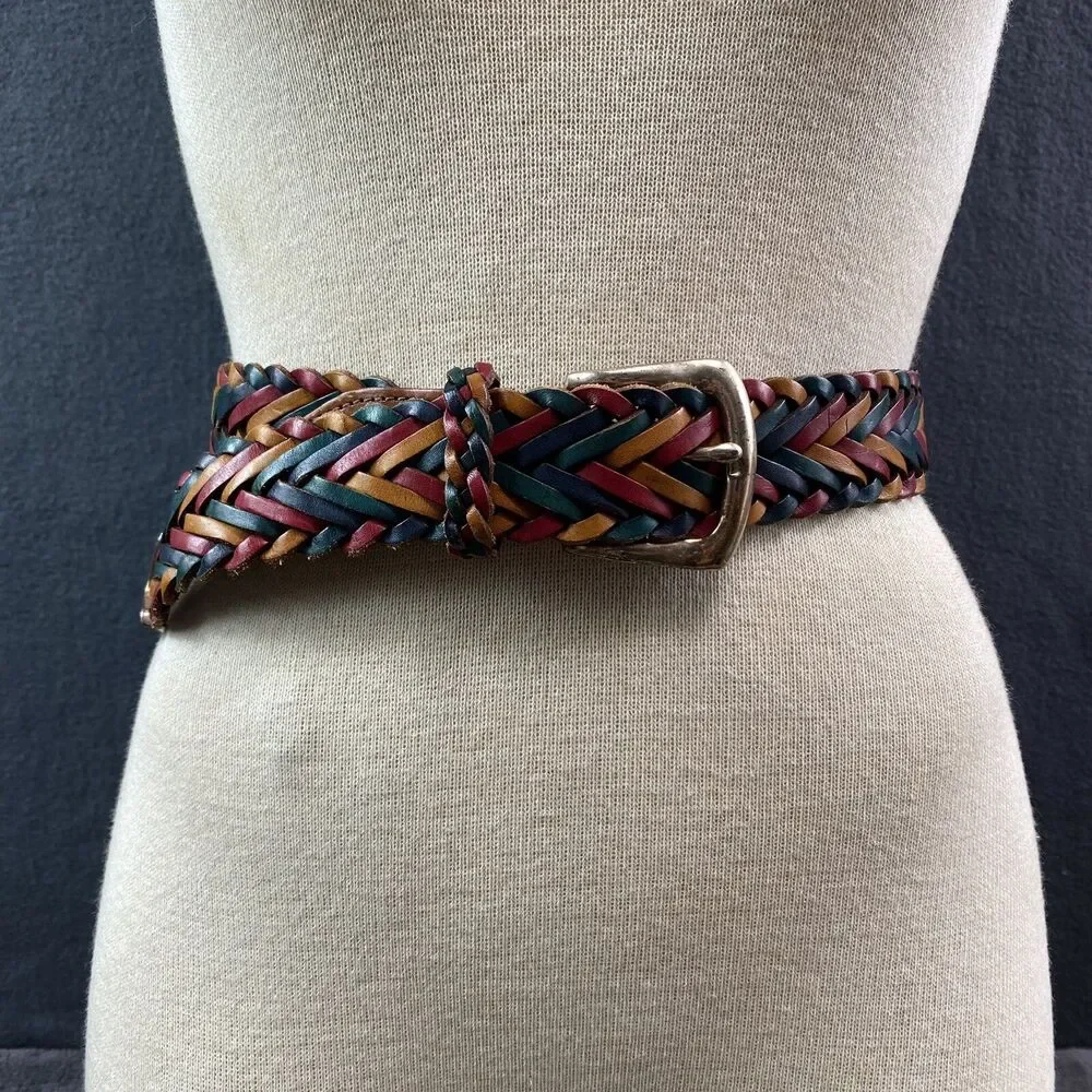 Brighton Vintage Rainbow Braided Leather Belt Small Colorful Western Boho 44801